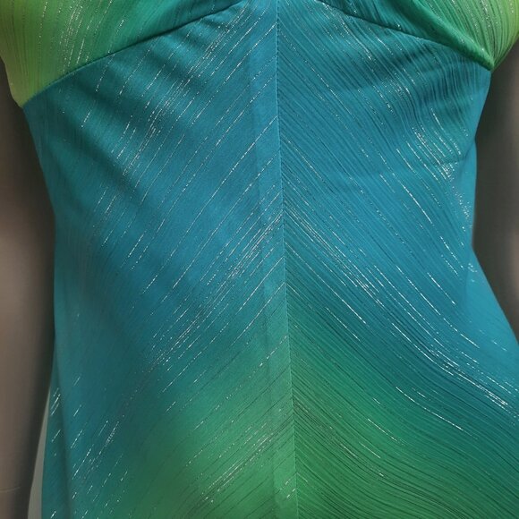 Y2K Slip Dress Size S Blue Green Metallic Stripe Midi Fairy Mermaid Party - Picture 5 of 13